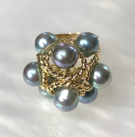 Vintage Pearl Ring, Gray Pearl Ring, Pearl Cluste… - image 3