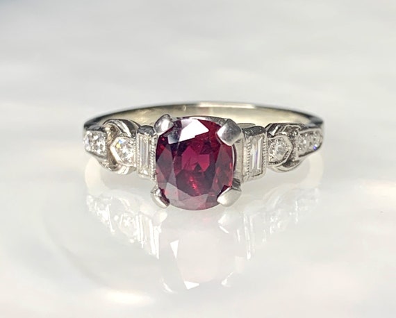 Vintage Art Deco Ruby Engagement Ring: 14k White … - image 3