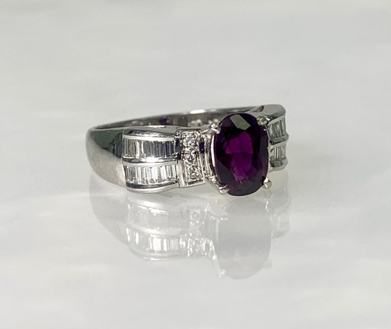 18k White Gold Ruby Ring: Oval Cut Diamond Accent… - image 3