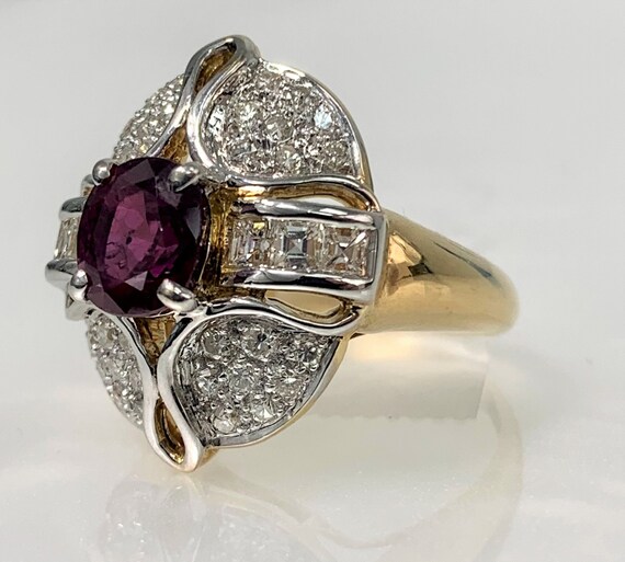Vintage Ruby Diamond Ring: 18k Gold Floral Engage… - image 3
