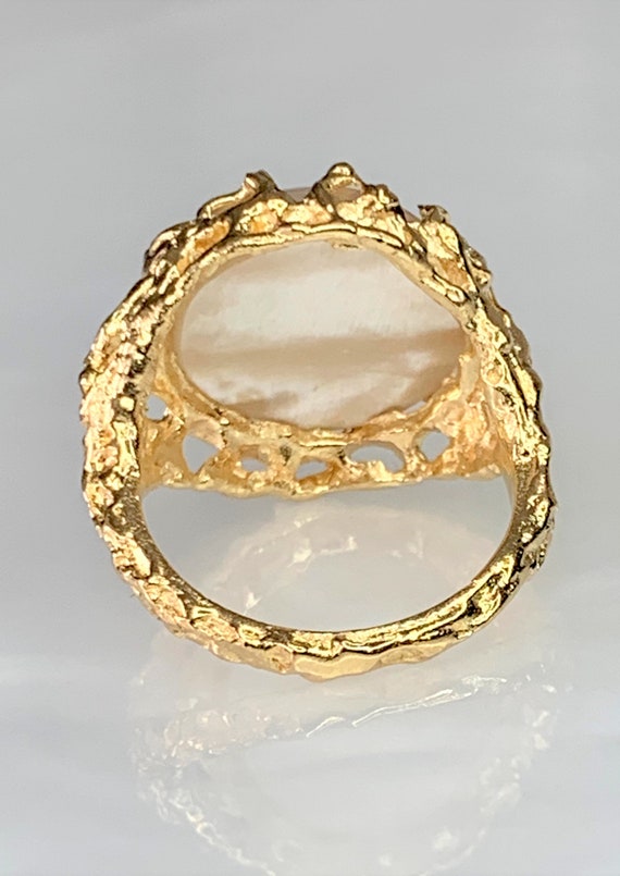Mabe Pearl Ring, Pearl Gold Ring, Vintage Mabe Pe… - image 4