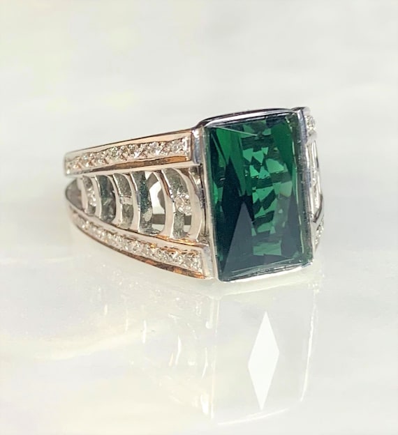 Green Tourmaline Ring, Green Tourmaline Engagemen… - image 2