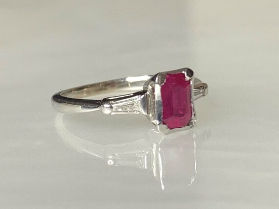 Emerald Cut Ruby & Diamond Ring: 14k White Gold T… - image 2
