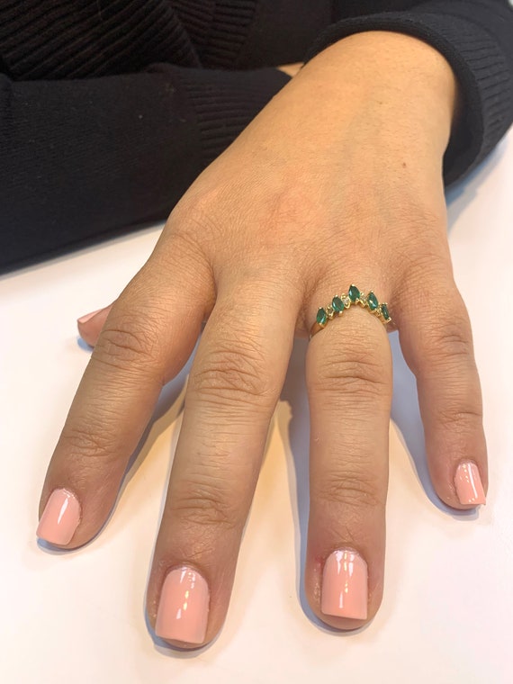 Emerald Diamond Eternity Band, Emerald Ring For W… - image 10