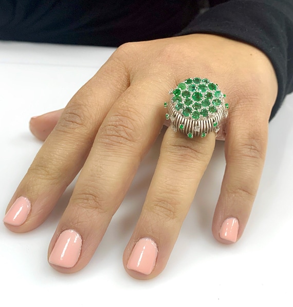 Vintage Emerald Diamond Ring: 14k Two Tone Gold, … - image 8