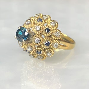 Anello con corona di zaffiri, anello vintage con zaffiri e diamanti, anello di fidanzamento con zaffiri vittoriano, anello vintage con zaffiri, anello unico con zaffiri 14k