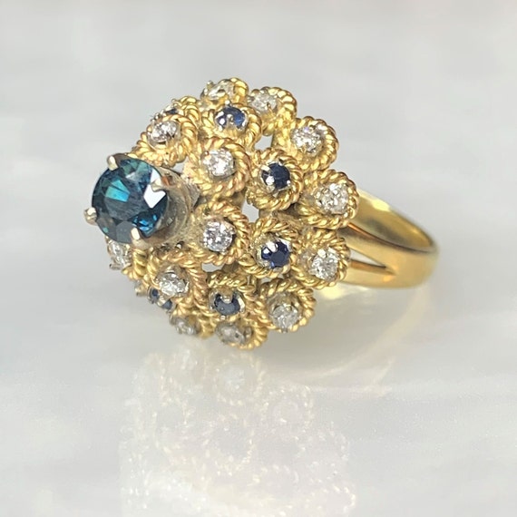 Sapphire Crown Ring, Vintage Sapphire and Diamond 