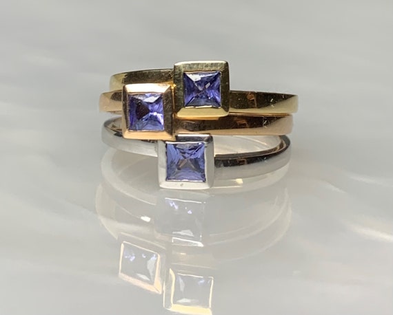 Tanzanite Trinity Ring: 14k Gold Stackable Ring S… - image 1