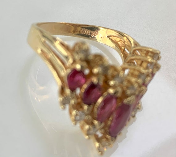 Vintage Marquise Ruby Diamond Ring: 14k Yellow Go… - image 9