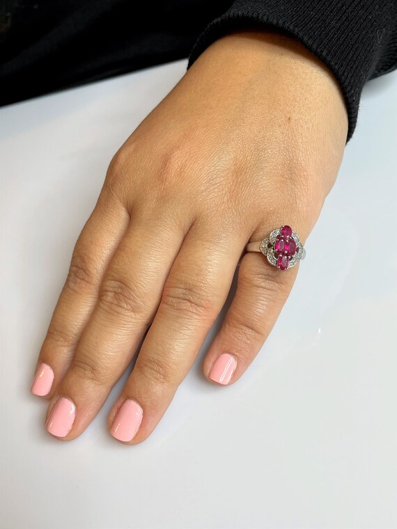 14k White Gold Ruby Diamond Ring: Oval Gemstone J… - image 5
