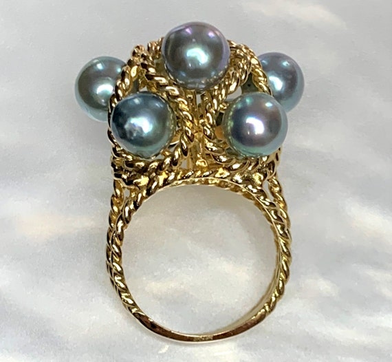 Vintage Pearl Ring, Gray Pearl Ring, Pearl Cluste… - image 5