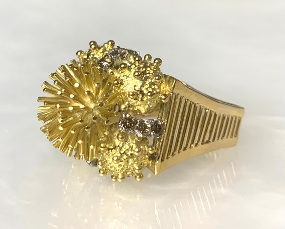 Vintage 18k Yellow Gold Diamond Ring: OOAK Statem… - image 1