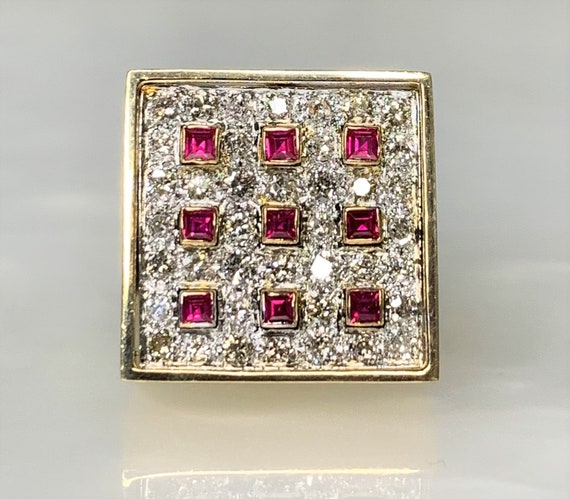Handmade Vintage 18k Gold Ruby Ring: Diamond Pave… - image 3