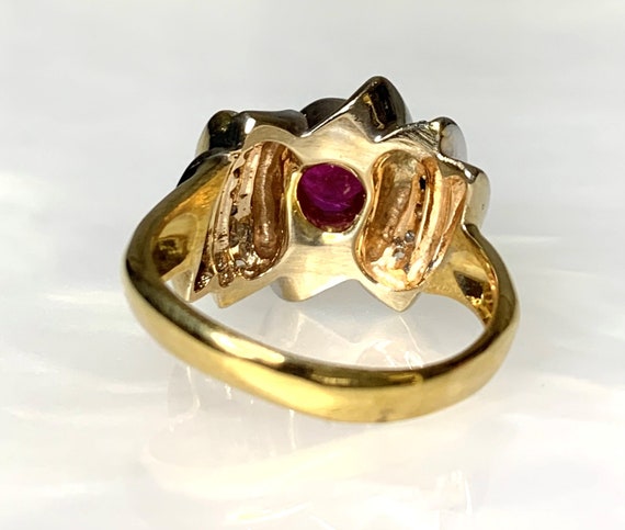 Vintage Oval Ruby Diamond Ring: 18k Gold Bezel Se… - image 4