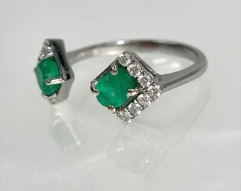 Toi et Moi Ring, Toi et Moi Ring Emerald, Emerald Diamond 14k Ring, Emerald Ring for Women, Toi Et Moi Ring Oval, Two Stone Engagement Ring