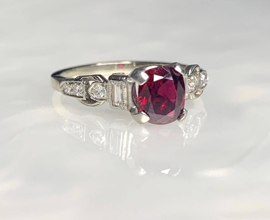 Vintage Ruby Engagement Ring Art Deco Ruby Ring Gemstone Etsy