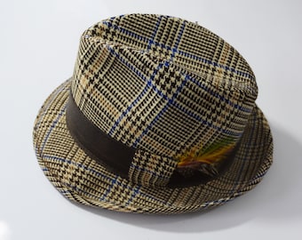 JCPenny Brown Plaid Trilby Hat, circa 1960's - size S