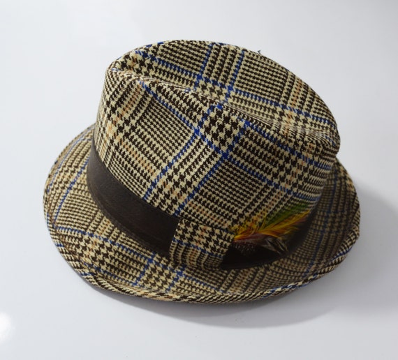 JCPenny Brown Plaid Trilby Hat, circa 1960's - si… - image 1