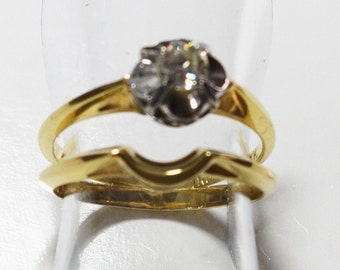 Vintage, 14K Gold Diamond Engagement Ring and Wedding Band Set (0.25 tcw) - size 5.5