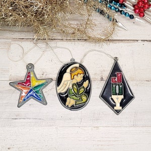 Adornos navideños vintage de metal pintados a mano, lote de 3. Fantásticos adornos retro. F-3