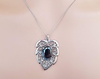 Vintage Onyx Silver filigree leaf Necklace (#34)