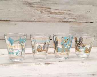 4  Retro TEAL Vintage Shot Glasses/Vintage shot glasses/Set of 4/Gift for him/Party glasses/Vintage home decor #6  (HI)