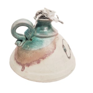 Stoneware Candle Oil Lamp Stoneware Ceramic Pottery with Handle Oil Lamp Candle wick included. C-1*