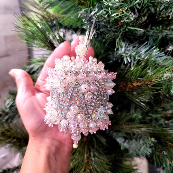 1 LARGE Vintage Handmade Ornament/Beaded Ornament/Sequence ornament/Ornament kit/What you see you will get/Vintage Christmas Ornament #9