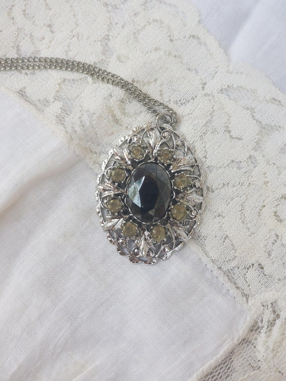 Vintage Oval Onyx & Rhinestone Necklace (#7) - image 4