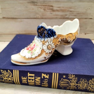 Vintage mini White, blue and gold shoe, vintage mini porcelain shoe made in Germany/Shoe collection/home décor/Victorian home décor #4 (D1)