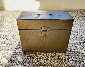 Excelsior Stamford Conn - Gray Tin File Case Latching Box Mid Century Organizer*