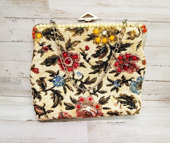 1920s/1930s AJF Needlepoint Large Handbag/Victori… - image 1