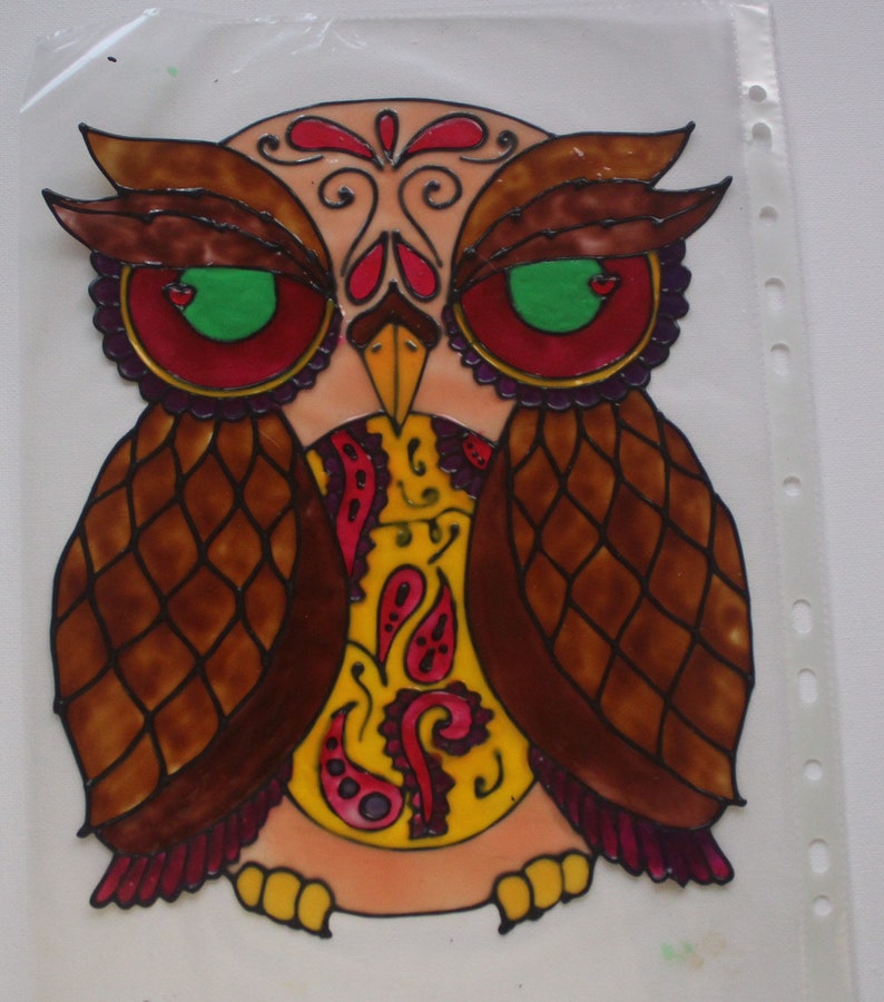Leadlight look owl sun catcher window cling