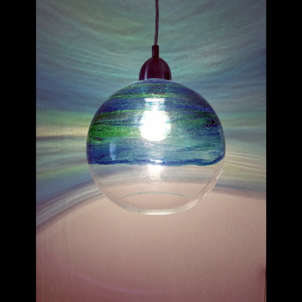 Ocean Wave Light Pendant, Blue, Sea Green, Modern, Beach pendant light, Nautical, Hanging Light, Globe Light, Ball Light, Faux Art Glass