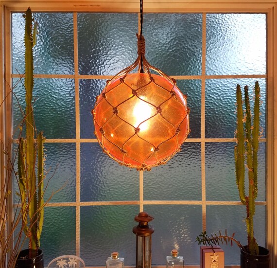 Nautical Ceiling Light Pendant Orange Hanging Lamp Tiki Fishing Float Rope Lamp Beach Decor Nautical Decor Fishnet Sea Sailing