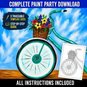 Paint Party Vintage Flower Bicycle Step by Step Tutorial, Beginner Painting Instructions, Traceable Templates, DIY Bike Digital Download Art