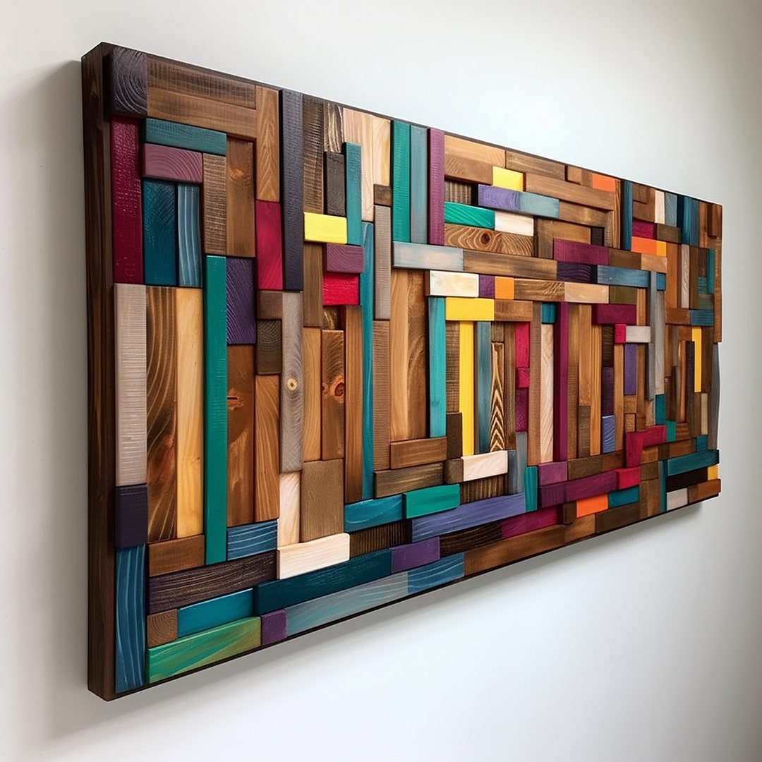 Wood Wall Art, Mosaic Reclaimed Wood Art, 3D Wall Art, Modern Wooden