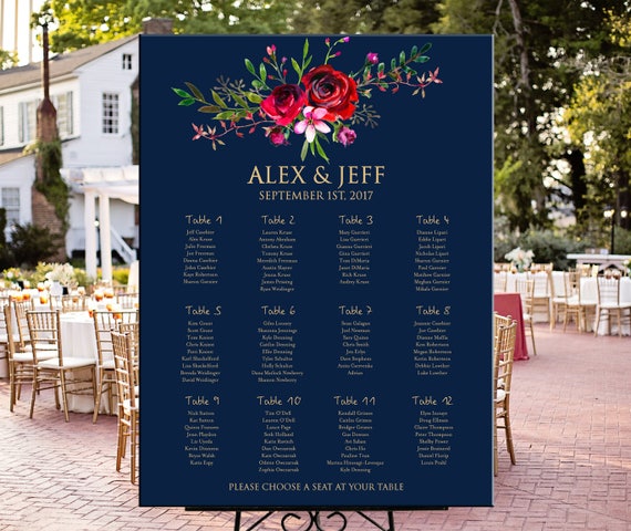 Navy Seating Chart Printable Wedding Table Assignment Digital | Etsy