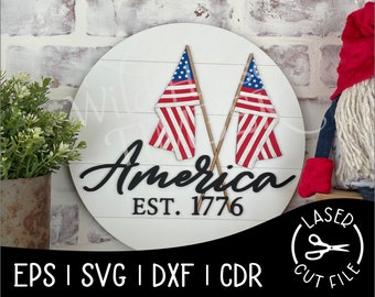 American Flags 1776 Patriotic July Independence Day USA America Signs Laser Cut File for Glowforge Epilog Projects Laser Cutting Download