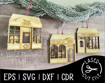 Miniature Holiday Shops, Christmas Town Ornaments, Toy Shop,  Laser Cut File, for Glowforge, Epilog, Projects Laser Cutting Download