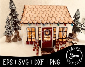 Cottage Doll House Gingerbread House Wood House Miniature House Laser SVG Cut File for Glowforge Epilog Projects Laser Cutting Download