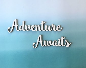 Adventure awaits, Travel phrase, adventure words, positive affirmation, collage wall decor, new beginnings, uplifting verse, travel words