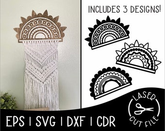 Makramee Basis Ausschnitt Regenbogen Garn Kunst Aufhänger Laser SVG geschnitten Datei für Glowforge Epilog Projekte Laser Schneiden Download