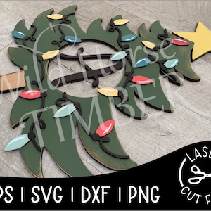 Christmas Tree with Lights Door Hanger Full Alphabet Bundle Laser SVG Cut File for Glowforge Epilog Projects Laser Cutting Download