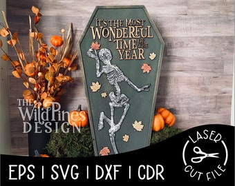 Its the Most Wonderful Time of the Year Skeleton in Fall Halloween Decor Laser Cut File for Glowforge Epilog Projects Laser Cutting Download