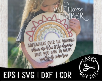 Somewhere Over The Rainbow Kinderzimmer Dekor Laser SVG Cut File für Glowforge Epilog Projekte Laser Cutting Download