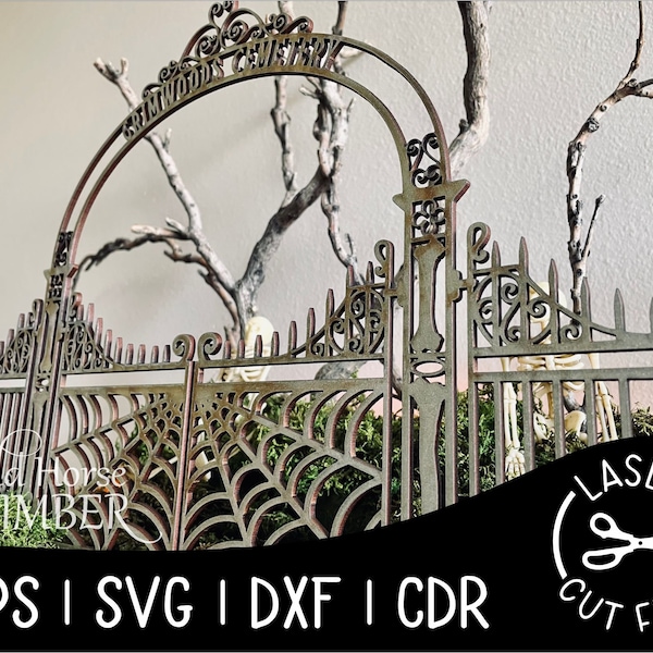Miniature Tabletop Cemetery Gates Decoration for Halloween Decor, Laser Cut File, for Glowforge, Epilog, Projects Laser Cutting Download
