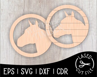 Round Horse Door Hanger Country Decor Sign Scored Shiplap Laser Cut File for Glowforge Epilog Projects Laser Cutting Download