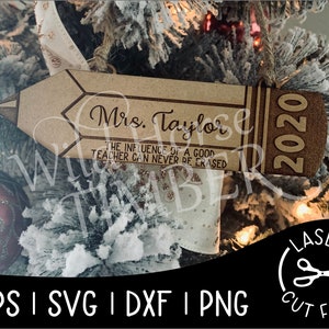 Teacher Appreciation Christmas Gift Teacher Ornament Personalized Laser SVG Cut File for Glowforge Epilog Projects Laser Cutting Download