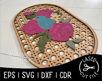 Boho Rattan Basket Floral Sign with Bird and Peonies Laser SVG Cut File for Glowforge Epilog Projects Laser Cutting Download